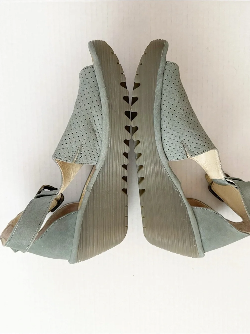 Fly London Yall Cupido Perforated Peep Toe Cut Out Wedge Heel 38 Pale Blue NEW